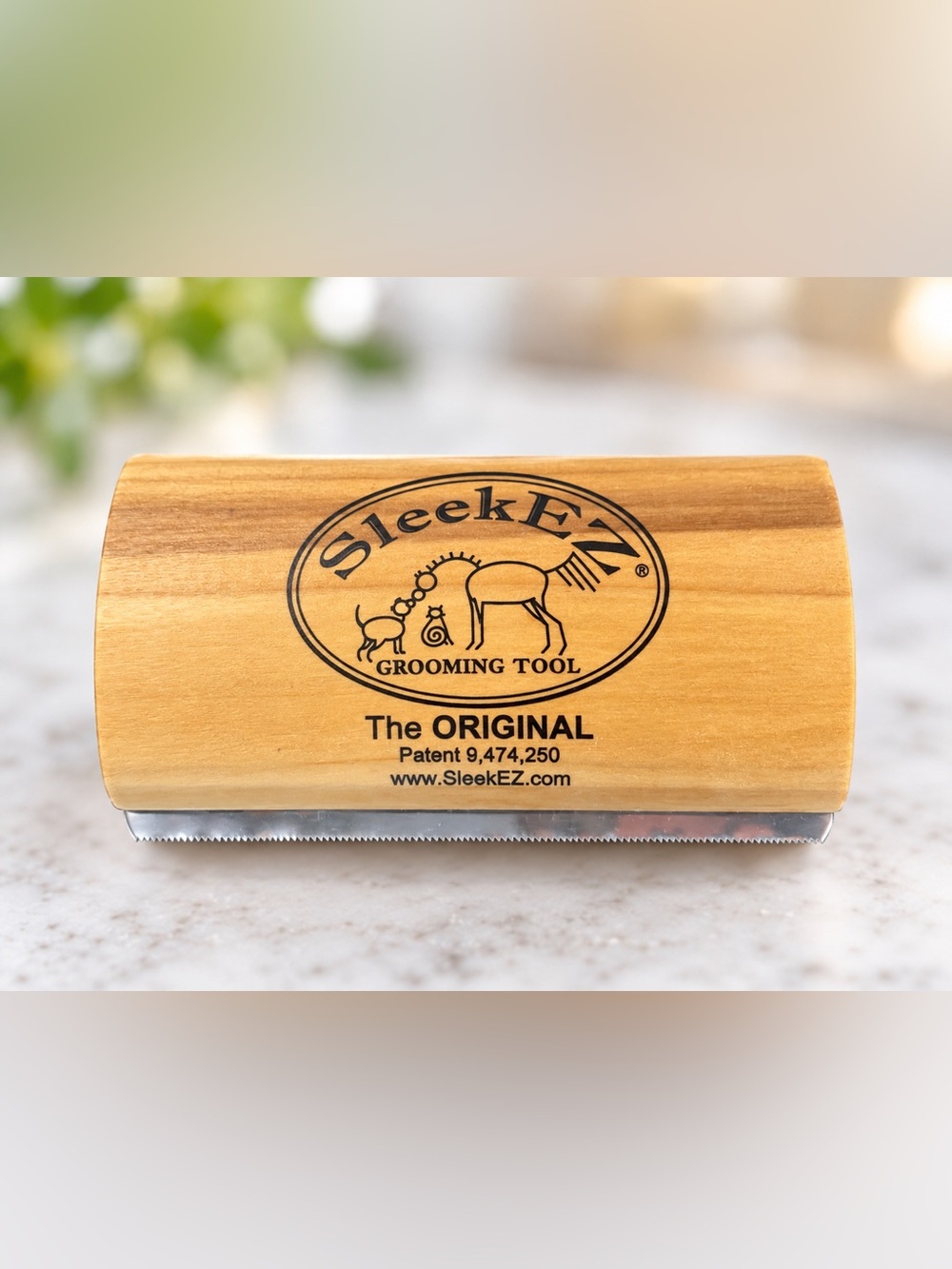 SleekEZ The ORIGINAL Pet Grooming Tool Wooden Handle Deshedding Brush